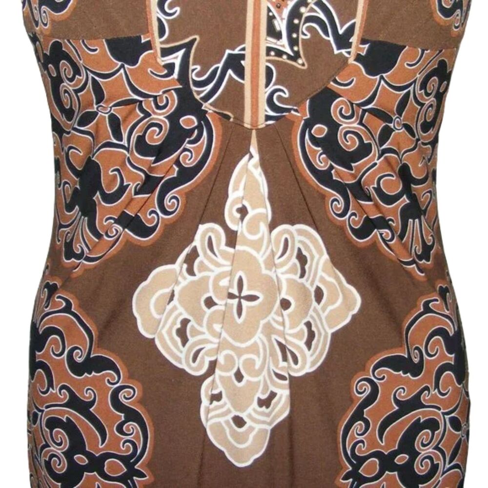 CACHE Dress, 6, Brown/Tan, Sleeveless, V-neck, Embellished, Back zipper - Picture 5 of 14
